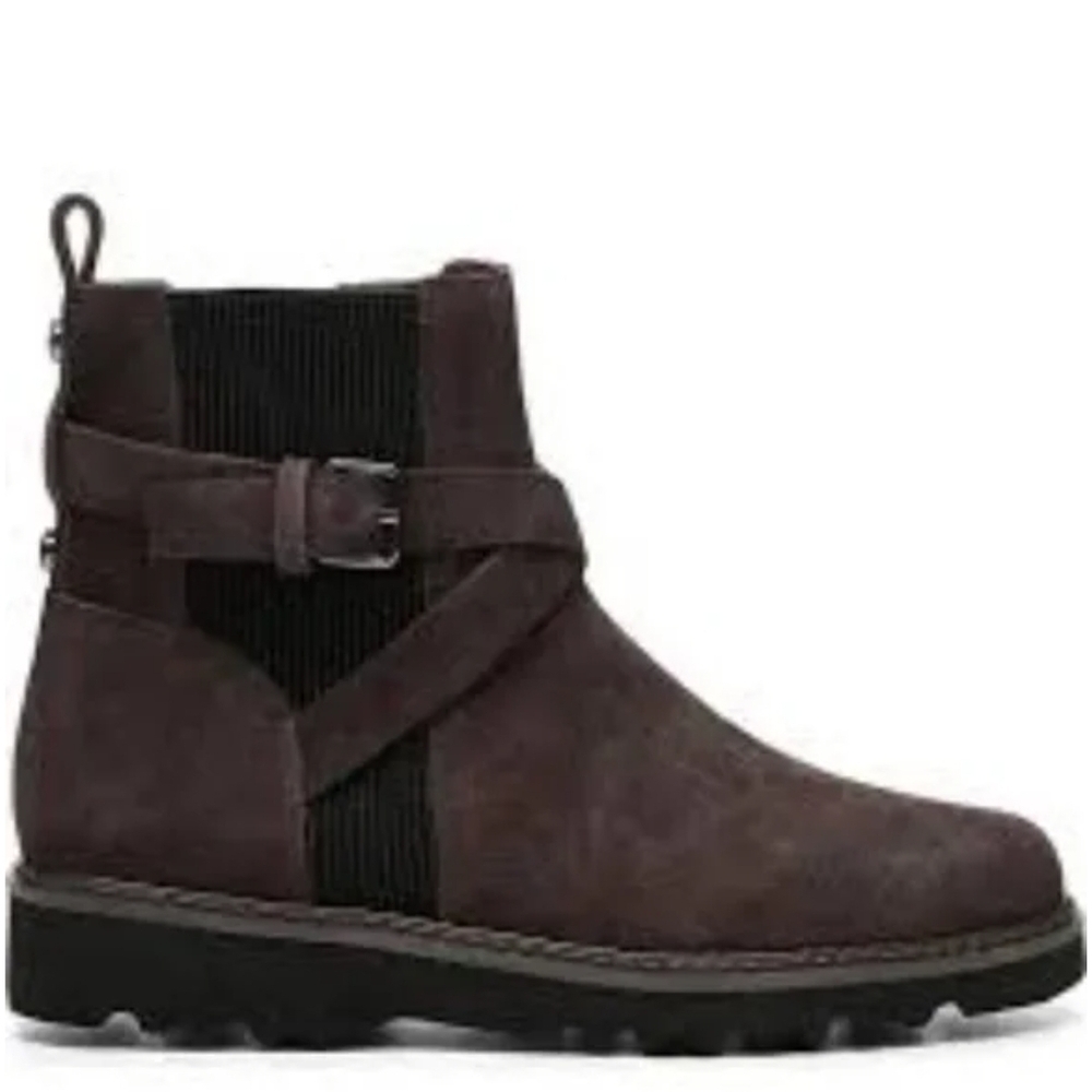 Women’s Dark Brown Suede Ankle Boot with Buckle - Picture 4 of 16